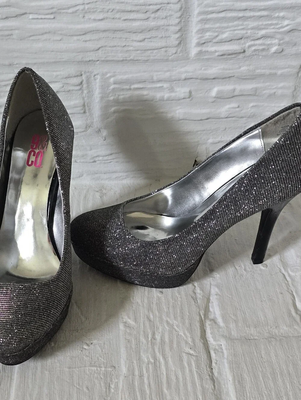 Glitter Platform Stiletto Pumps in Silver